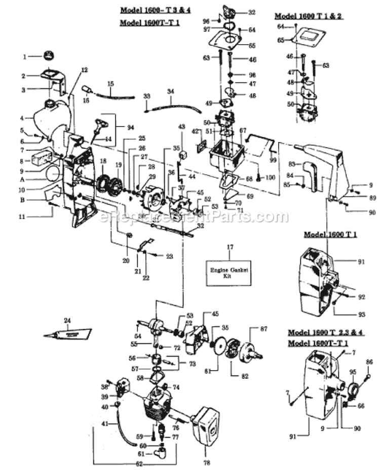 Page C Diagram and Parts List for 1600  Weed Eater Trimmer